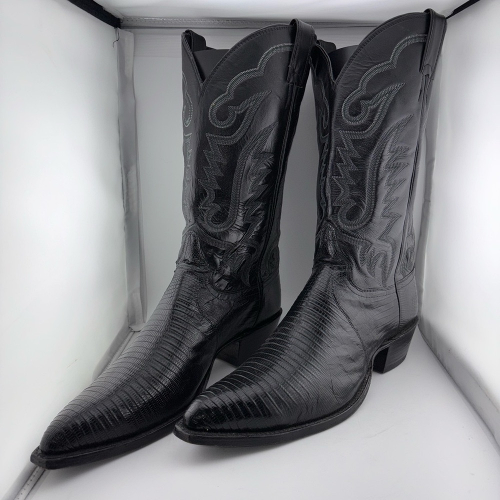 Vintage Justin Men's Lizard 13 B Cowboy Boots Western Style 9152 Black - Picture 5 of 13